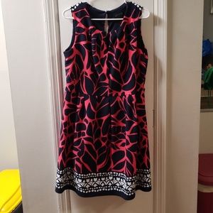 Salmon pink & navy blue sleeveless dress